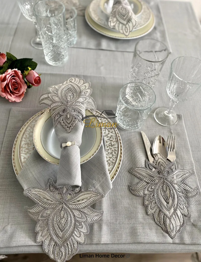 Lotus Tafelkleed Set Met Placemat Grijs 34 Dlg
