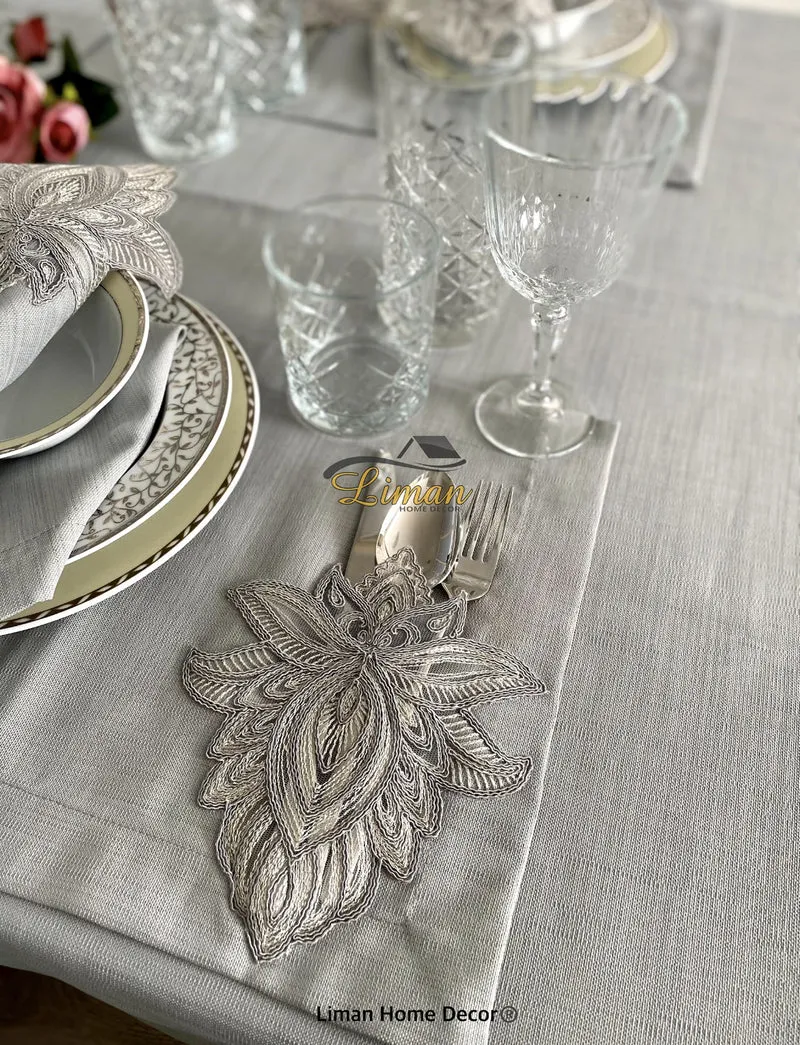 Lotus Tafelkleed Set Met Placemat Grijs 34 Dlg