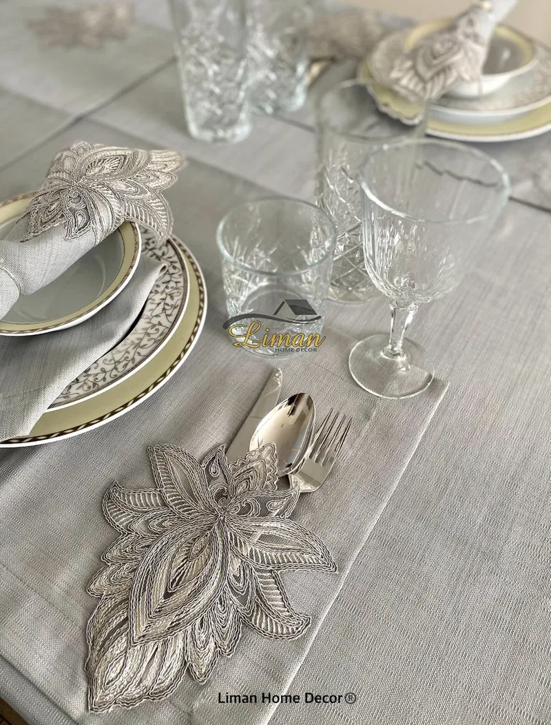 Lotus Tafelkleed Set Met Placemat Grijs 34 Dlg