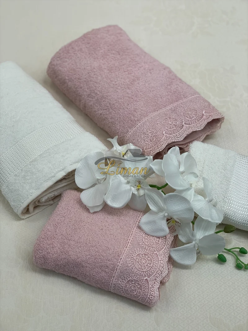 Ipekce Beril Handdoek set 4 Dlg Cream / Roze