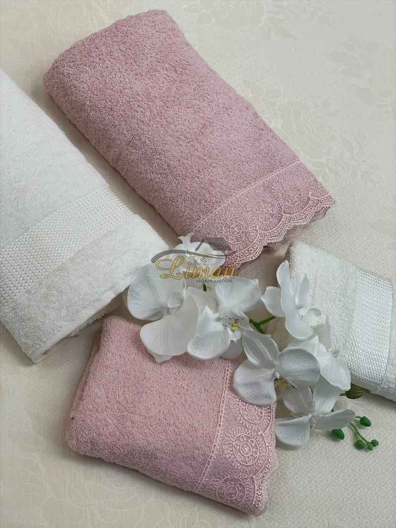 Ipekce Beril Handdoek set 4 Dlg Cream / Roze