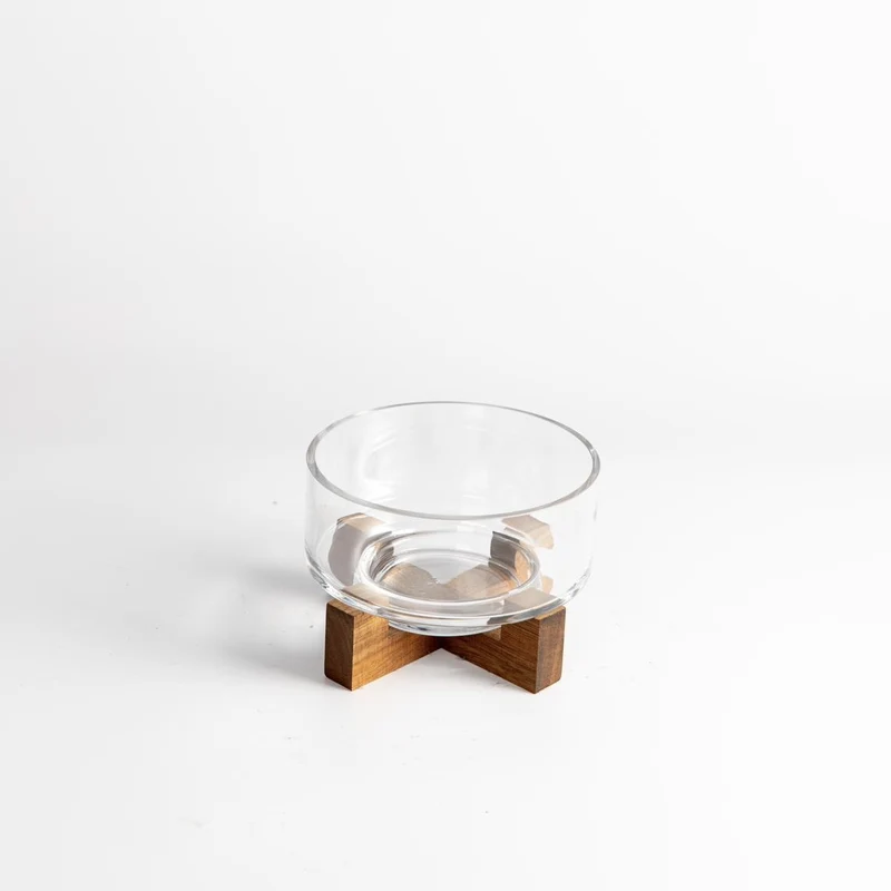 Rustic wood glazen schaal met standaard 15cm