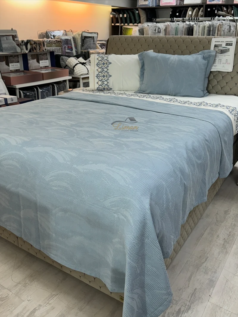 Karaca Home Blanche Waffle Bedspreiset Blauw