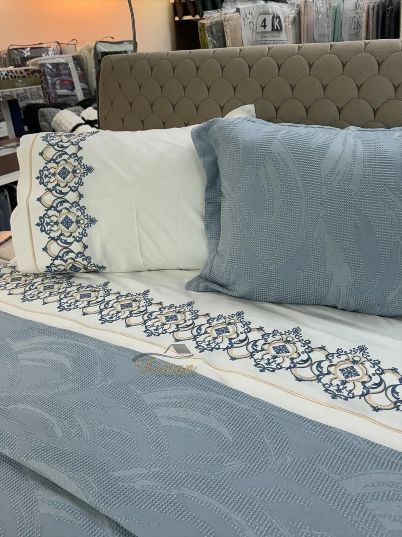 Karaca Home Blanche Waffle Bedspreiset Blauw