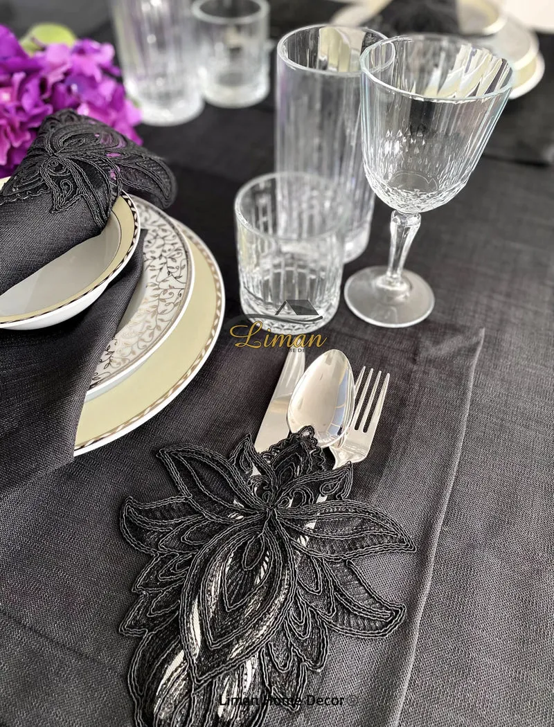 Lotus Tafelkleed Set Met Placemat Zwart 34 Dlg