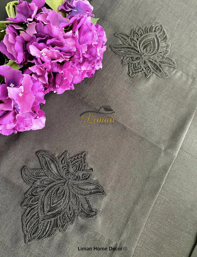 Lotus Tafelkleed Set Met Placemat Zwart 34 Dlg