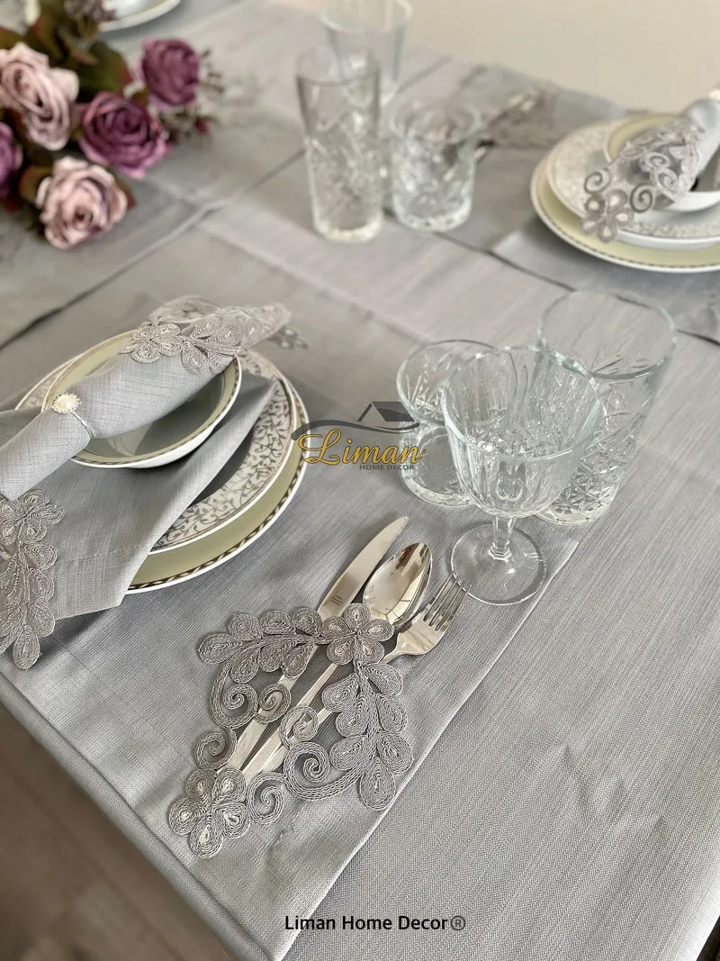 Sehzade Tafelkleed Set Met Placemat Grijs 34 Dlg