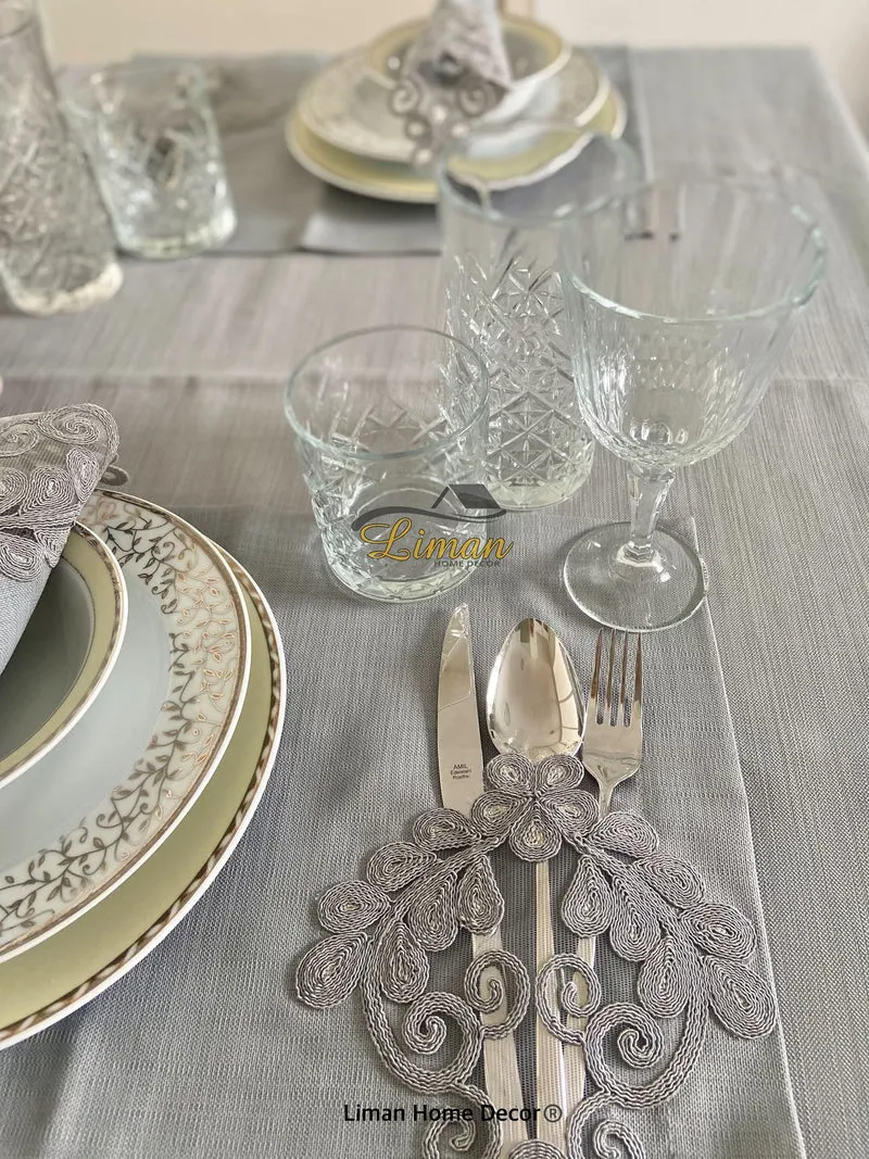 Sehzade Tafelkleed Set Met Placemat Grijs 34 Dlg