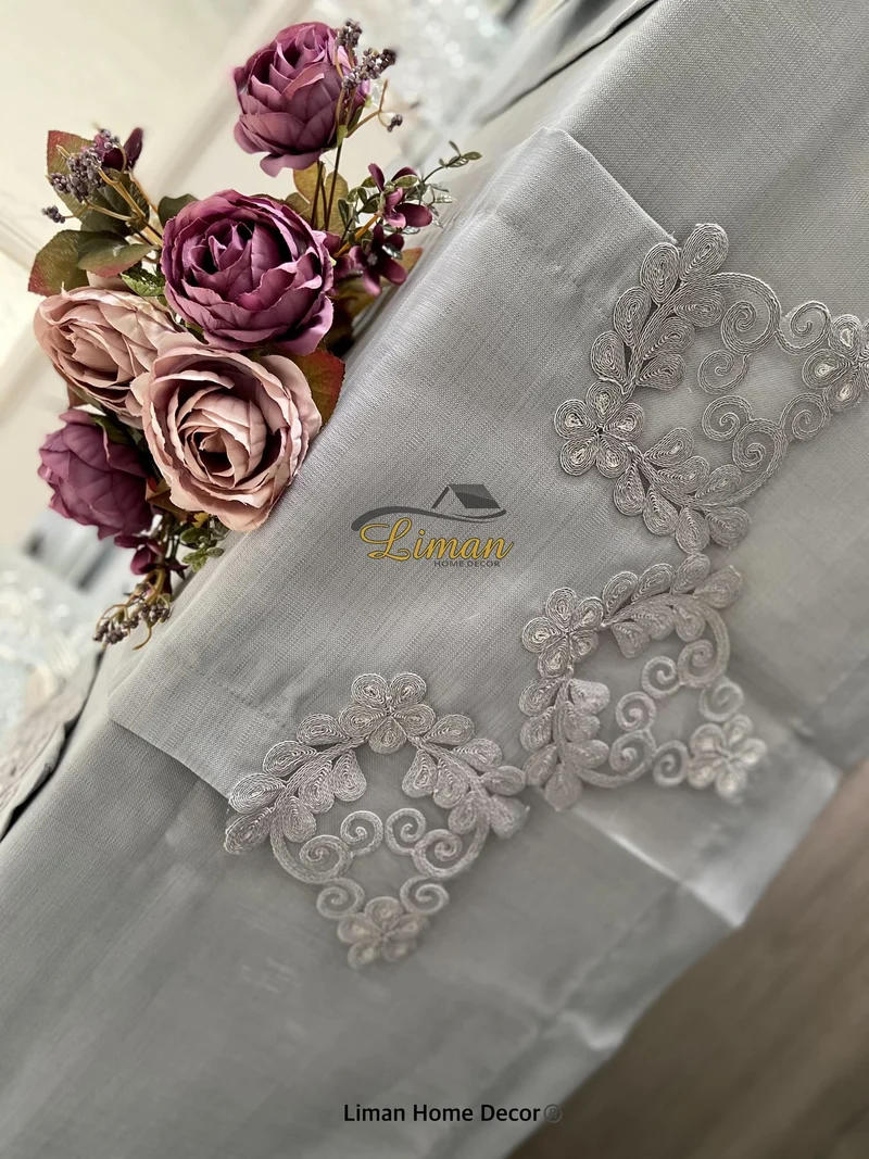 Sehzade Tafelkleed Set Met Placemat Grijs 34 Dlg