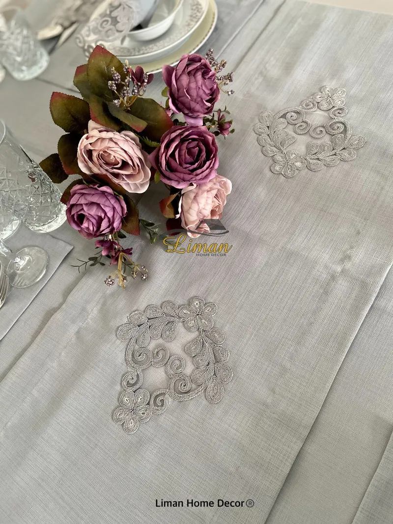 Sehzade Tafelkleed Set Met Placemat Grijs 34 Dlg