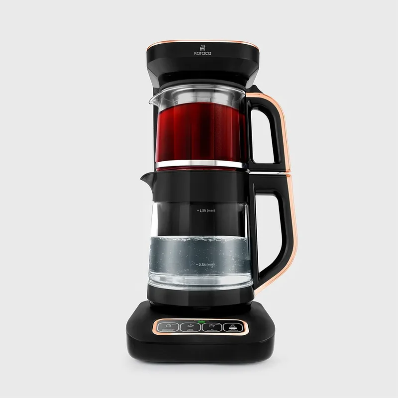Karaca Çaysever Robotea Pro 4 in 1 automatische glas thee Machine Zwart Koper