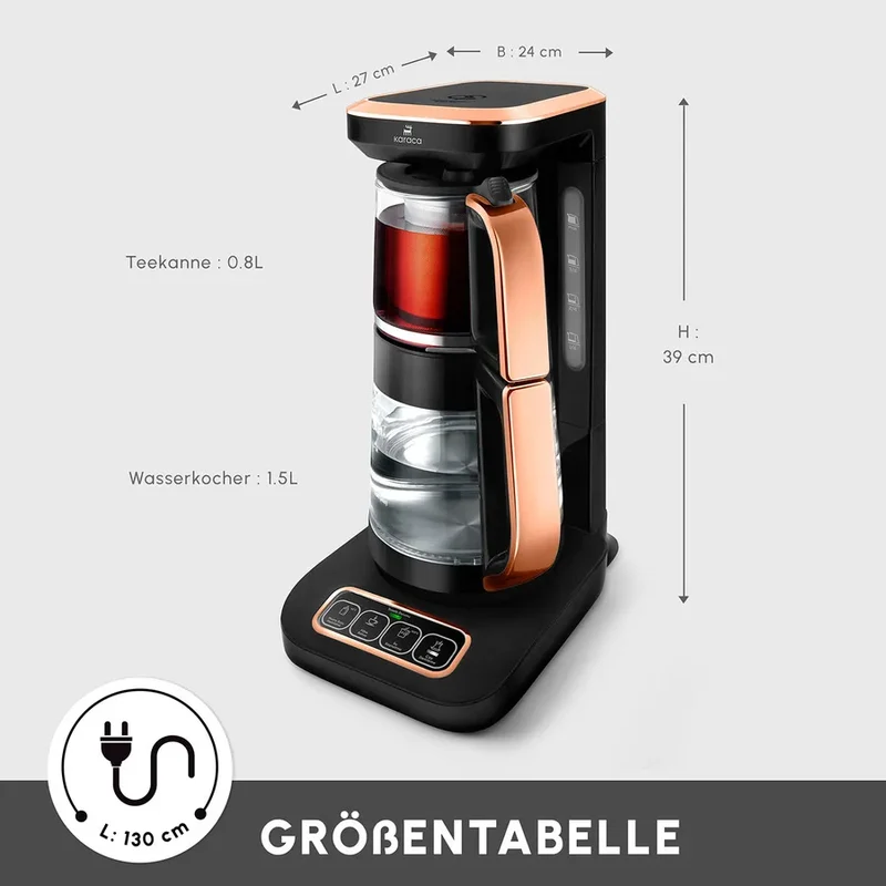 Karaca Çaysever Robotea Pro 4 in 1 automatische glas thee Machine Zwart Koper
