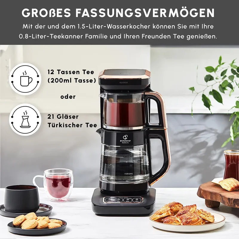 Karaca Çaysever Robotea Pro 4 in 1 automatische glas thee Machine Zwart Koper