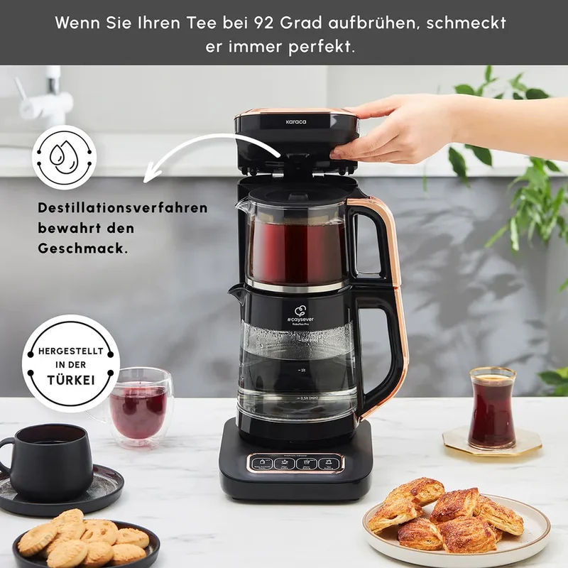 Karaca Çaysever Robotea Pro 4 in 1 automatische glas thee Machine Zwart Koper