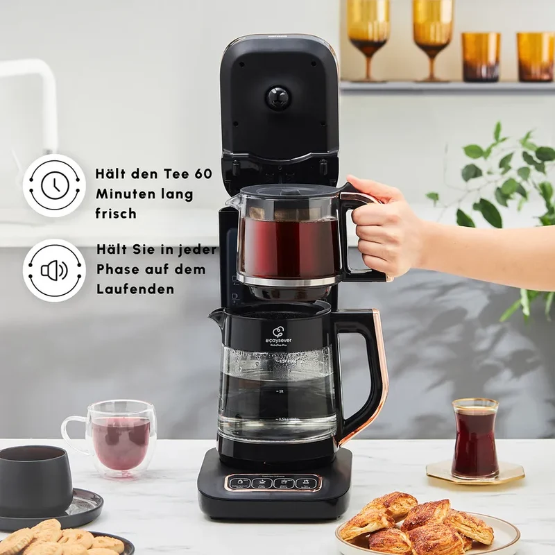 Karaca Çaysever Robotea Pro 4 in 1 automatische glas thee Machine Zwart Koper