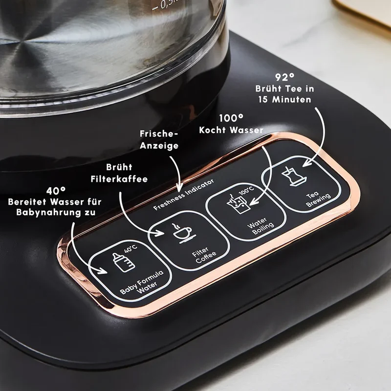 Karaca Çaysever Robotea Pro 4 in 1 automatische glas thee Machine Zwart Koper