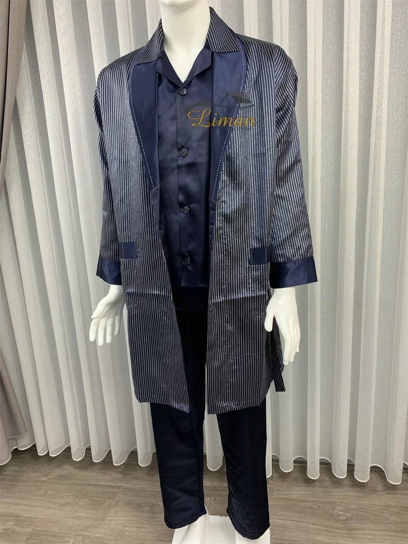Batista 4 Delig Luxe Satijnen Mannen Pyjama Set Donker Blauw