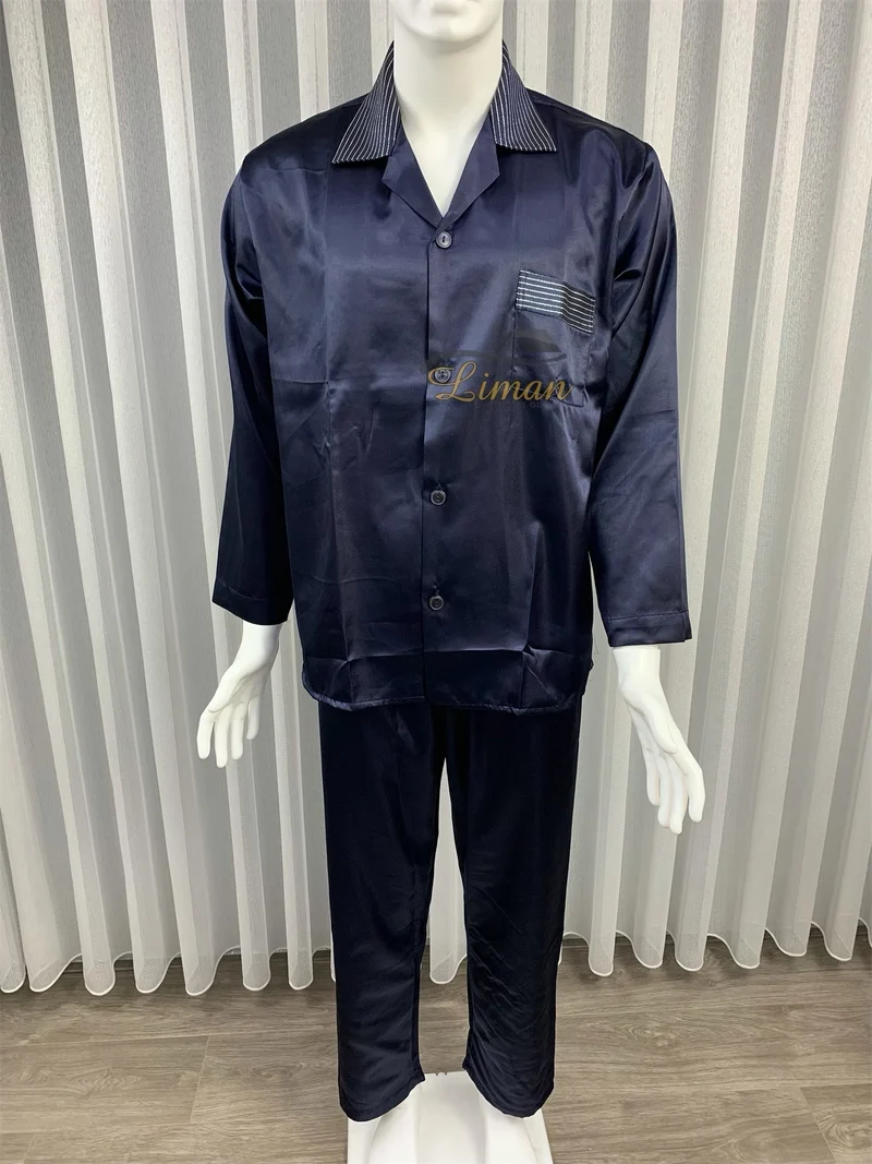 Batista 4 Delig Luxe Satijnen Mannen Pyjama Set Donker Blauw