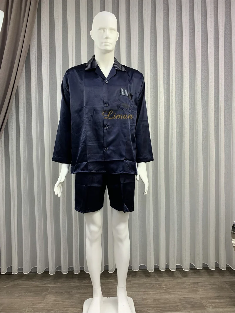 Batista 4 Delig Luxe Satijnen Mannen Pyjama Set Donker Blauw