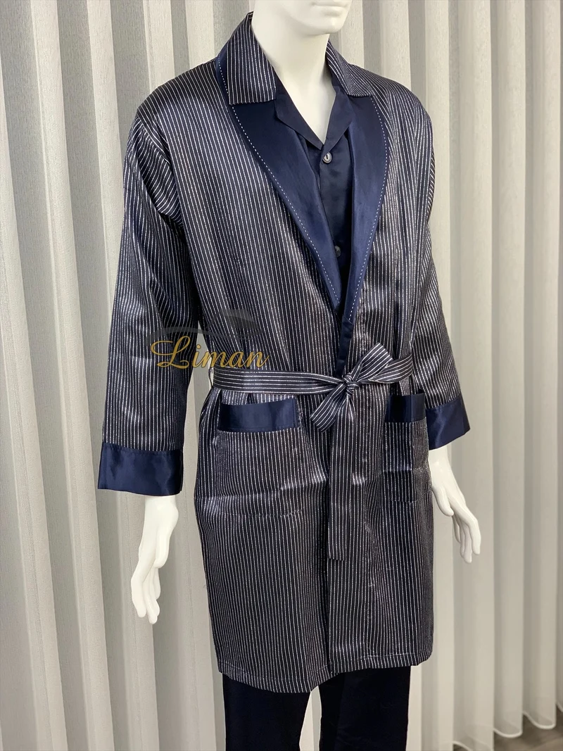 Batista 4 Delig Luxe Satijnen Mannen Pyjama Set Donker Blauw