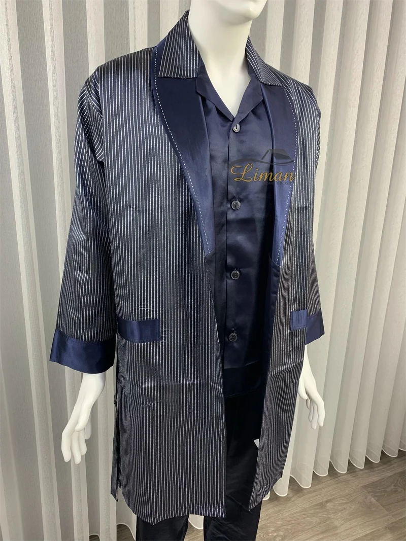 Batista 4 Delig Luxe Satijnen Mannen Pyjama Set Donker Blauw