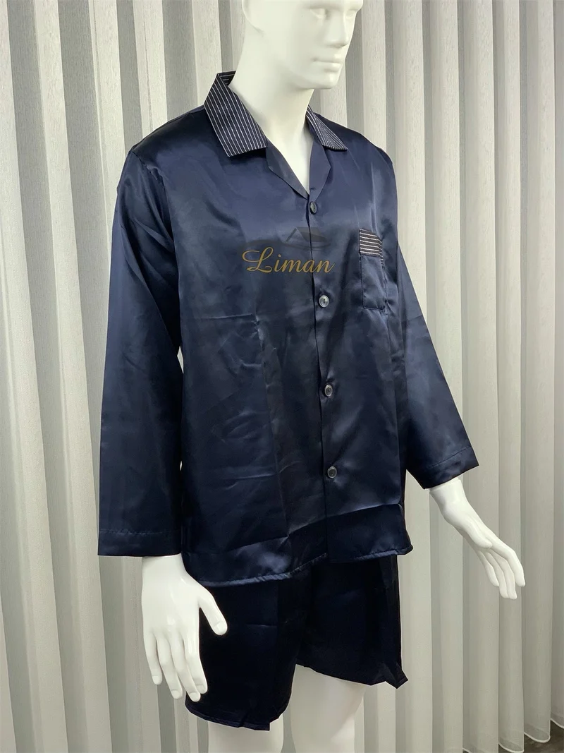 Batista 4 Delig Luxe Satijnen Mannen Pyjama Set Donker Blauw