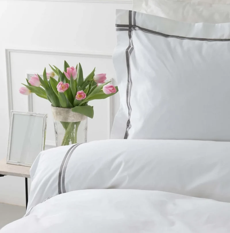 Karaca Home White Collection Valse Grijs Satin Stripe Dekbedovertrek 2 persoons