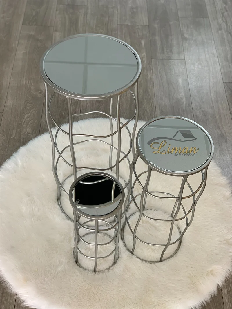 Bijzettafel Ronde 3 Delig Set Zilver