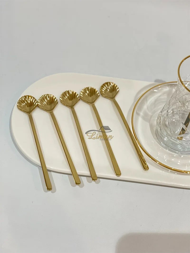 LUXE SCHELP THEELEPEL 6-DELIG GOUD