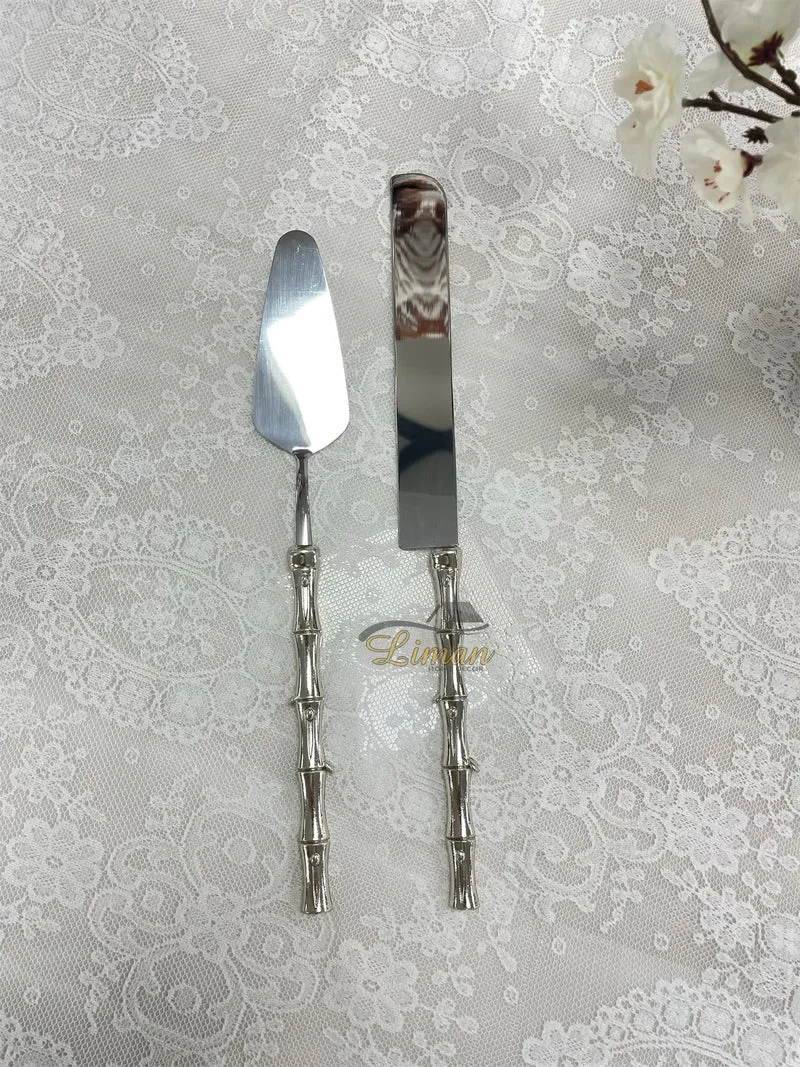 LUXE TAARTSERVEERSET BAMBOE 2 DELIG ZILVER