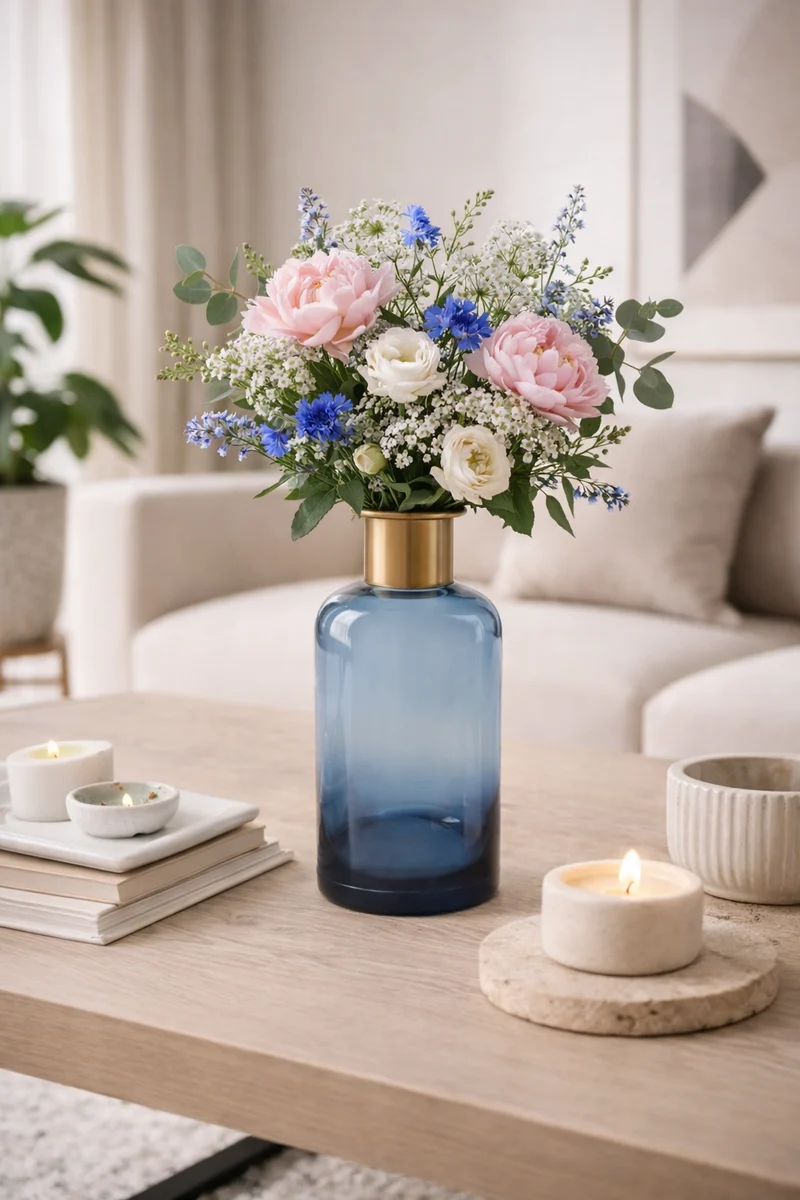 FLESVAAS DONKERBLAUW ROND GLAS 12X12XH30