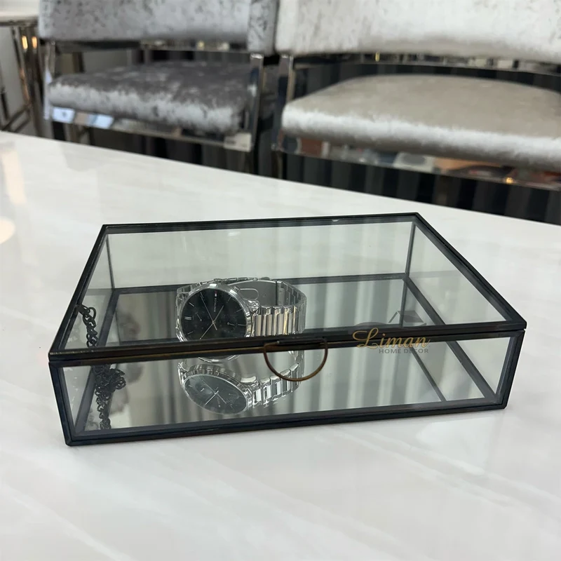 DOOS GLASS ZWART 22X14,5XH5,3CM METAAL