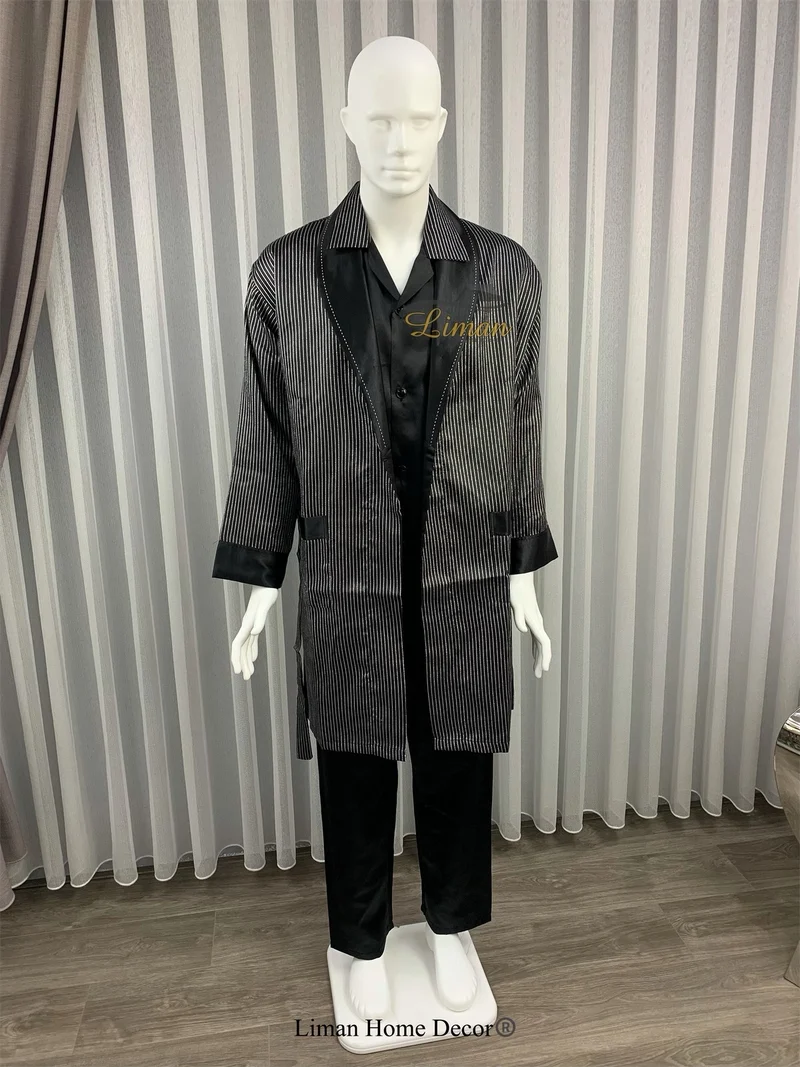 Batista 4 Delig Luxe Satijnen Mannen Pyjama Set Zwart