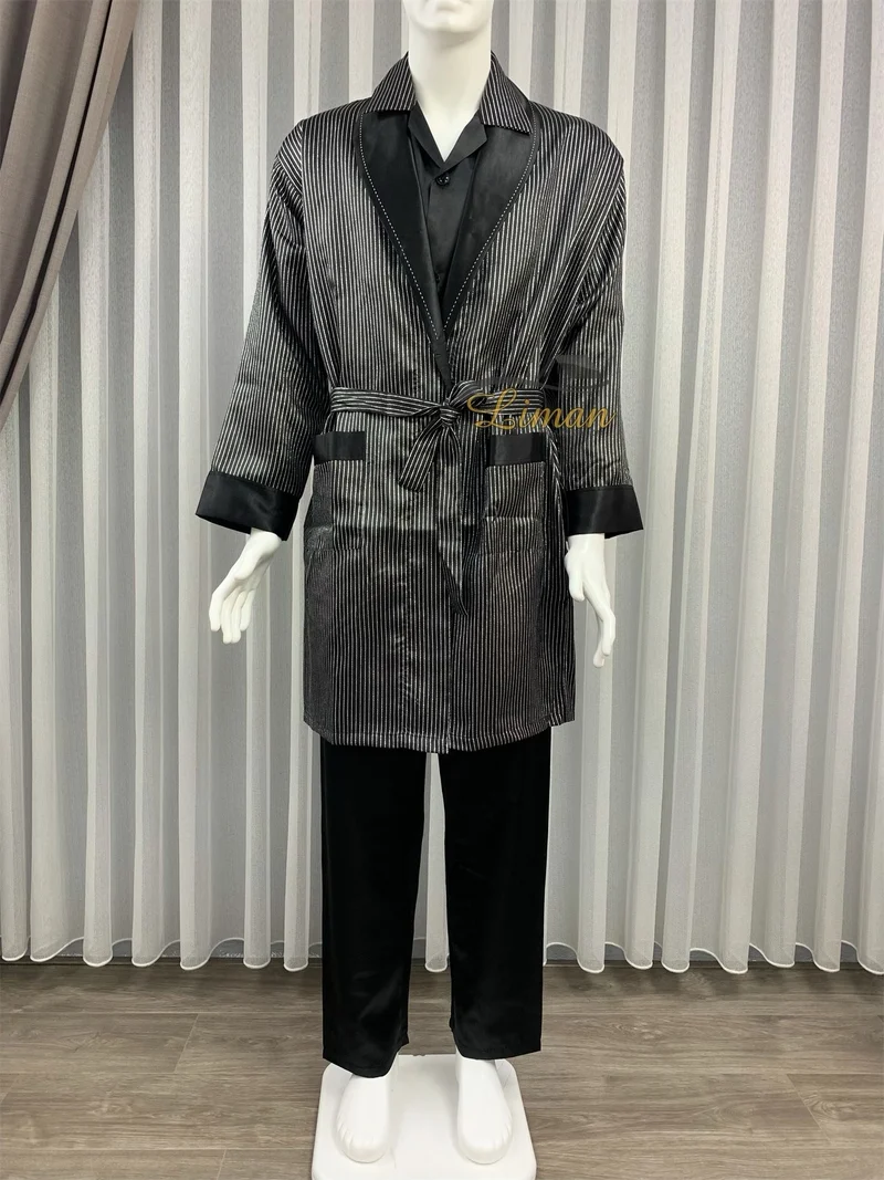 Batista 4 Delig Luxe Satijnen Mannen Pyjama Set Zwart