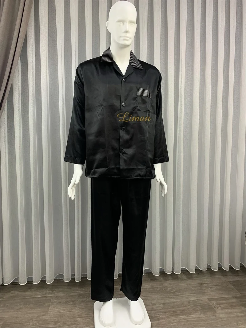 Batista 4 Delig Luxe Satijnen Mannen Pyjama Set Zwart