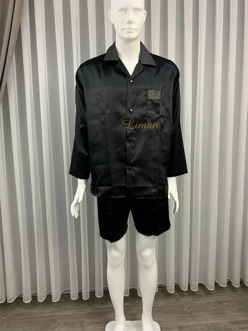 Batista 4 Delig Luxe Satijnen Mannen Pyjama Set Zwart