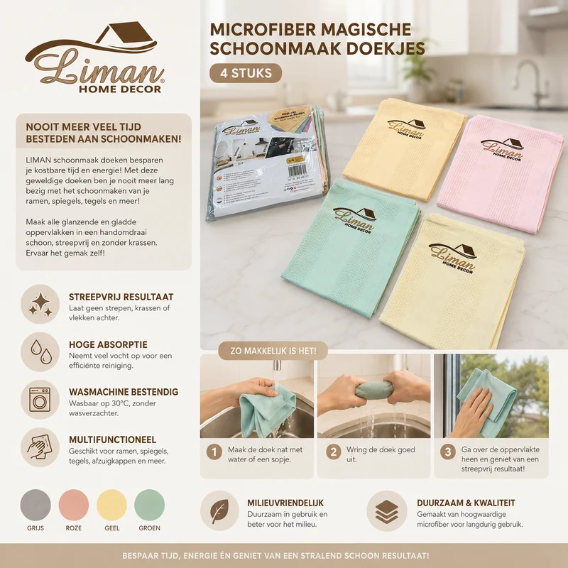 Liman® Microfiber magische schoonmaak doekjes (4 stuks)