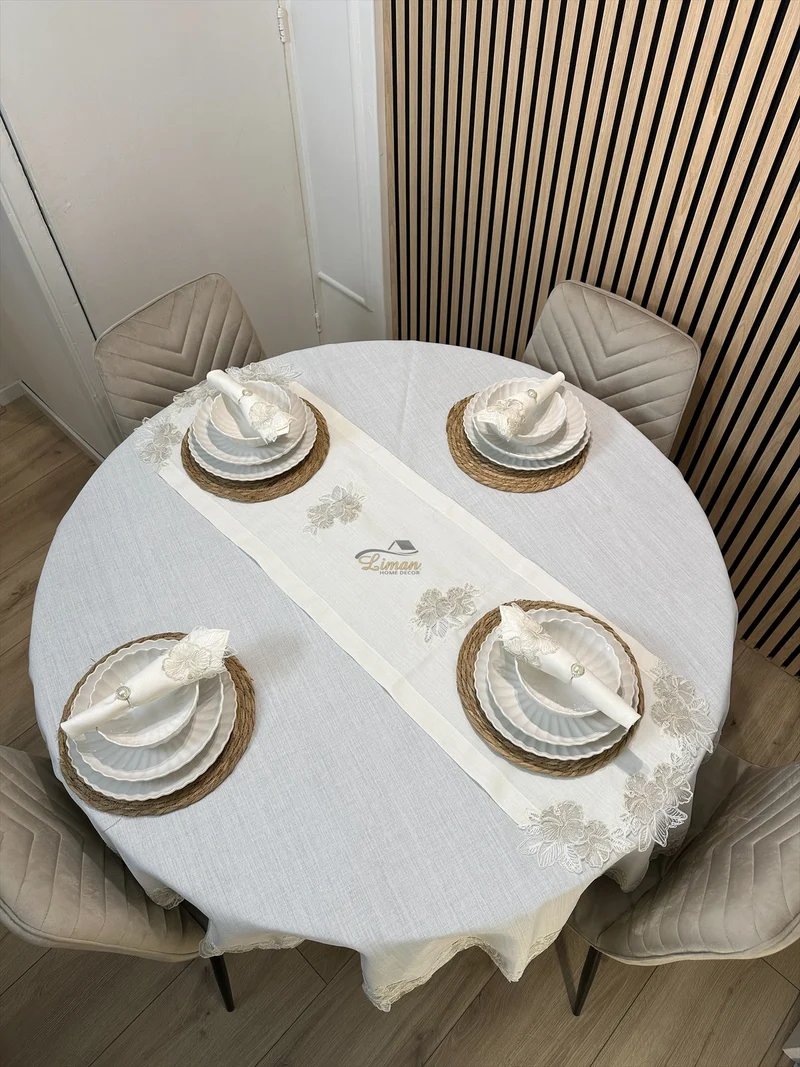 Gelincik Tafelkleed Set Met Server Cream 18 Delig
