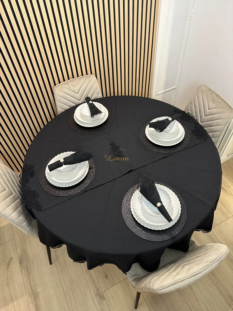 Gelincik Tafelkleed Set Met Server Zwart 18 Delig