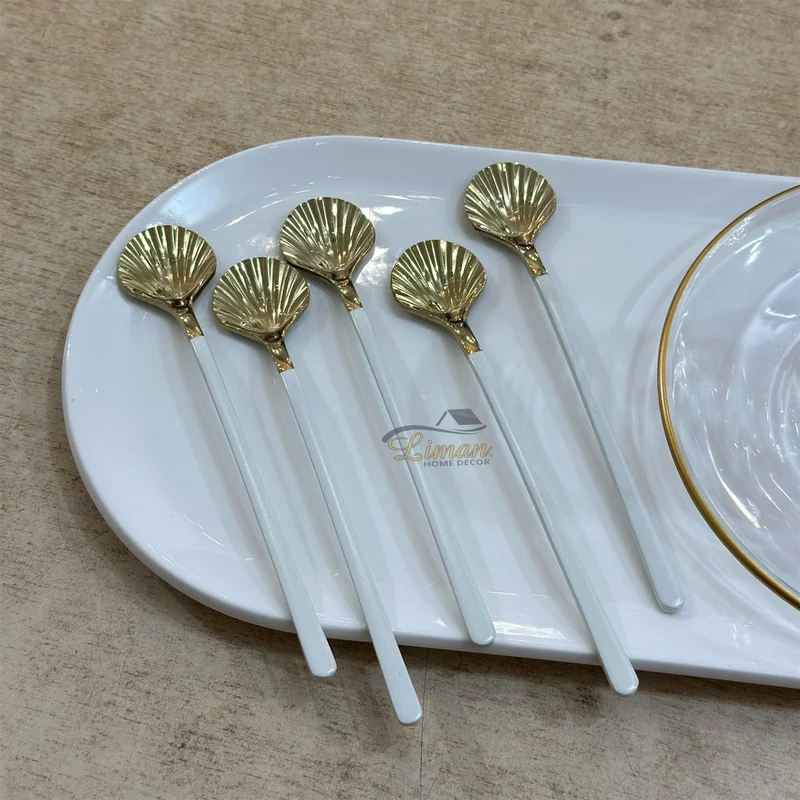 LUXE SCHELP THEELEPEL 6-DELIG WIT - GOUD