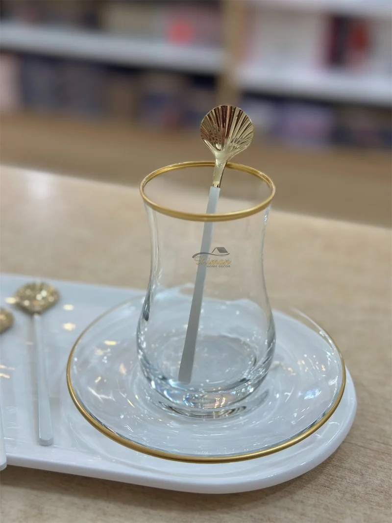 LUXE SCHELP THEELEPEL 6-DELIG WIT - GOUD
