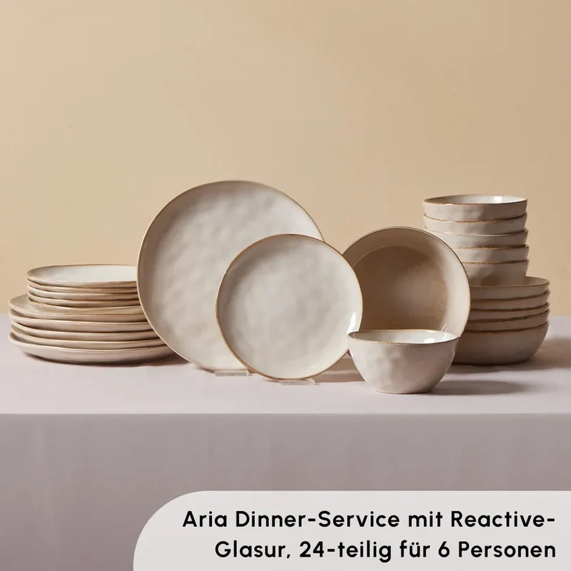 Karaca Aria Beige Reactive Serviesset 24 Delig | 6 Persoons