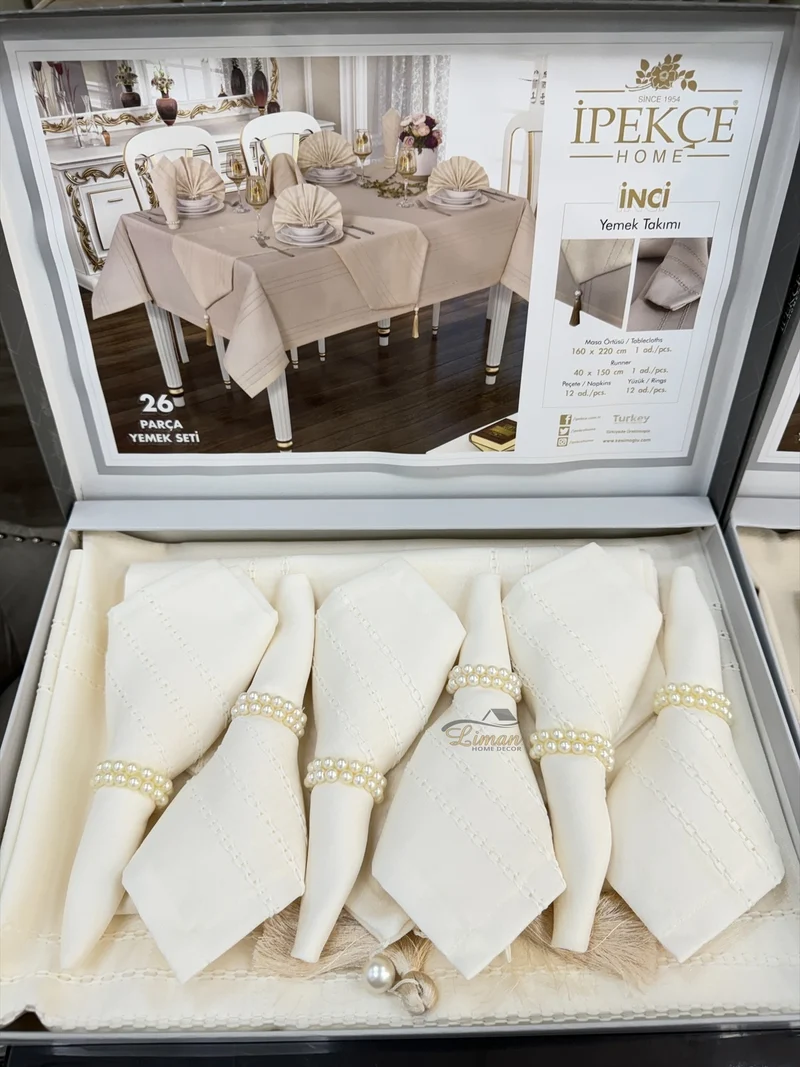 Ipekce Inci Tafelkleed Set Cream 26 Delig