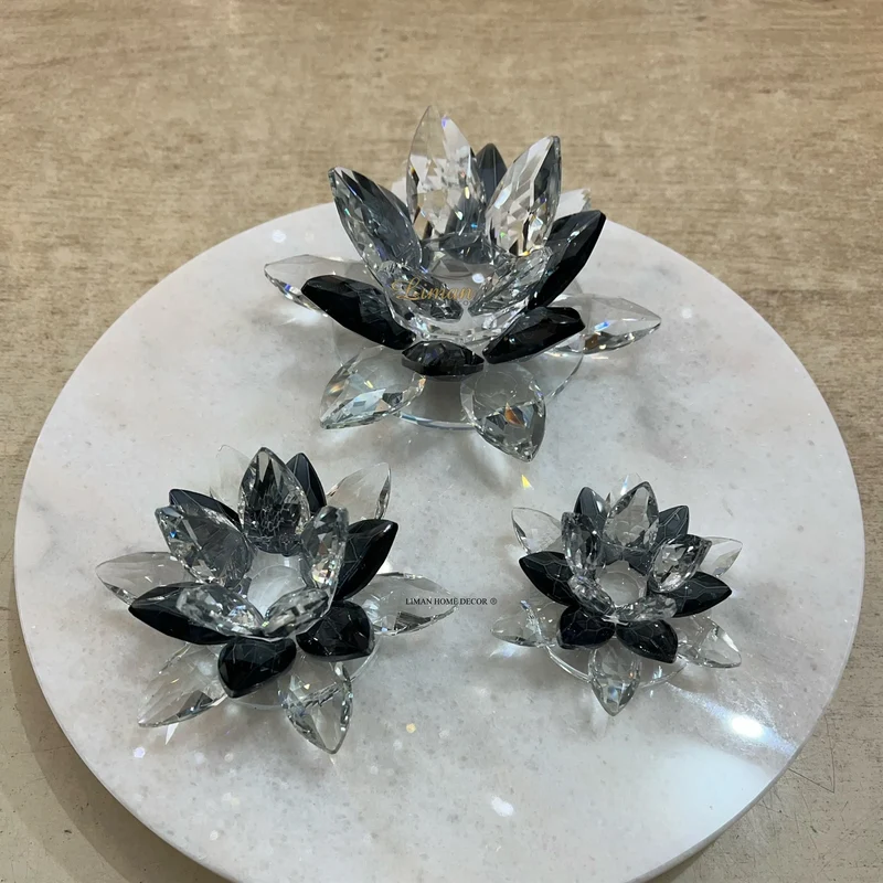 KRISTAL NILUFER DECORATIE ZWART 3 DELIG