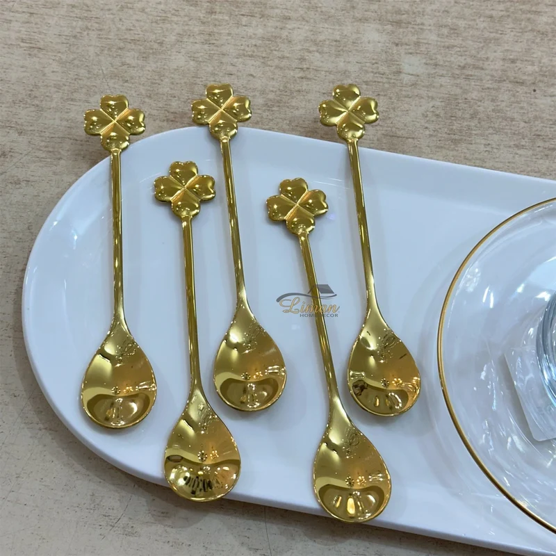 Collectie Theelepel Klaver Goud 6 Delig