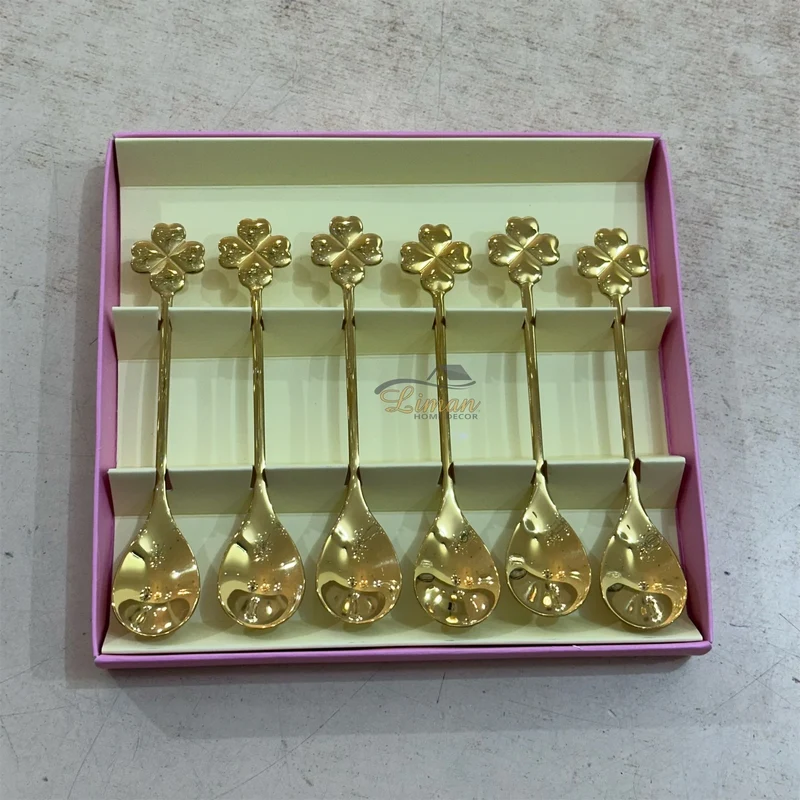 Collectie Theelepel Klaver Goud 6 Delig