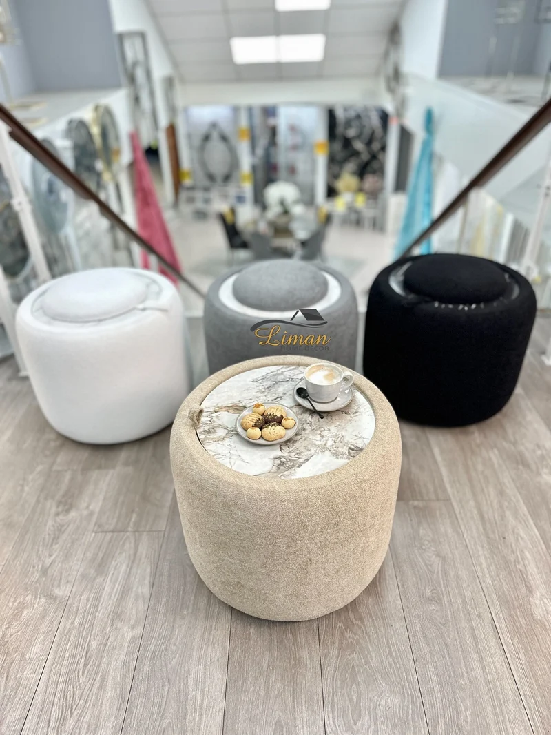 LUXE TEDY POEF MET OPBERGRUIMTE EN BIJZETTAFEL