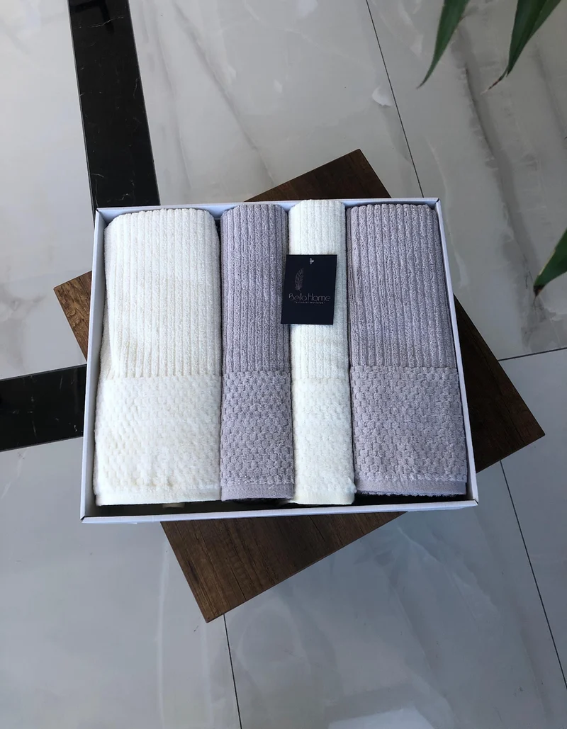 Bella Home Ribble Handdoekenset 4 Delig Cream / Grijs