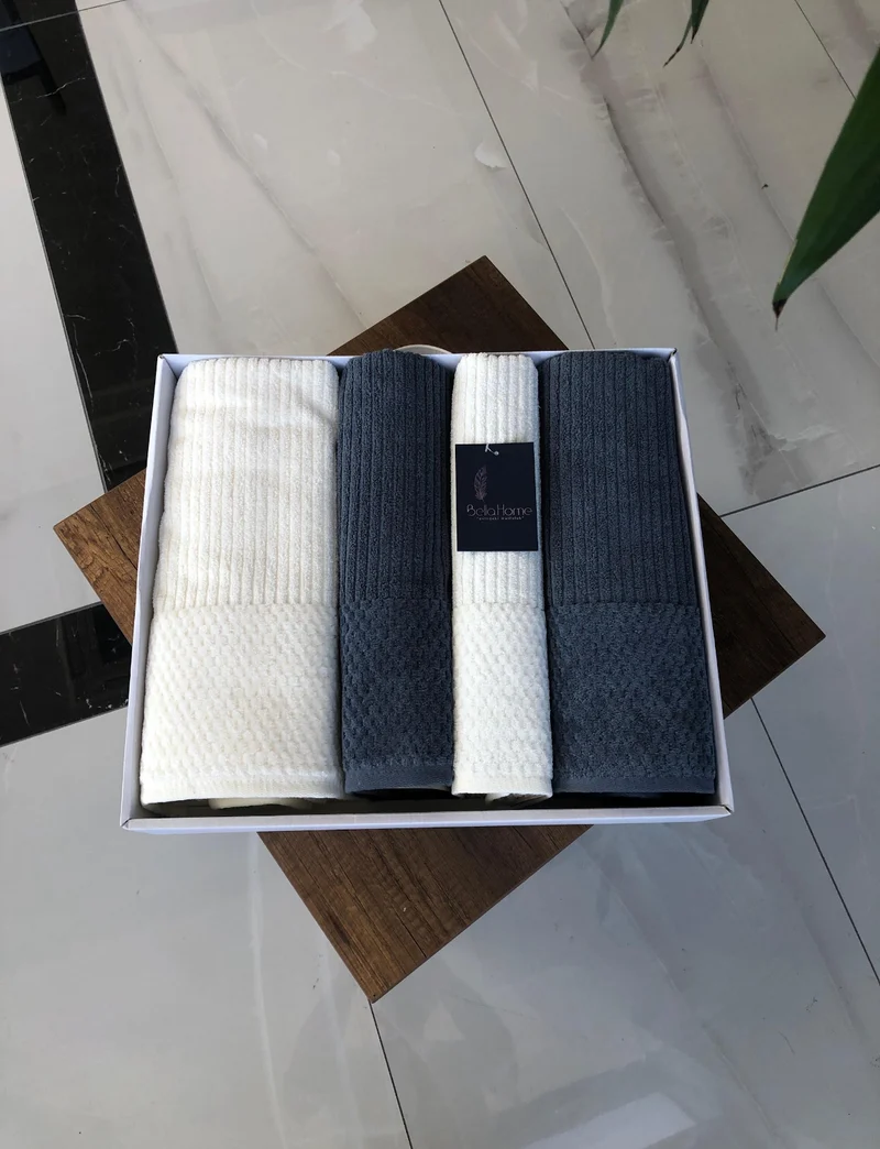 Bella Home Ribble Handdoekenset 4 Delig Cream / Antraciet Blauw
