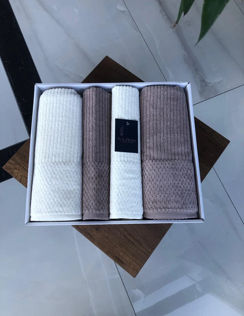 Bella Home Ribble Handdoekenset 4 Delig Cream / Bruin